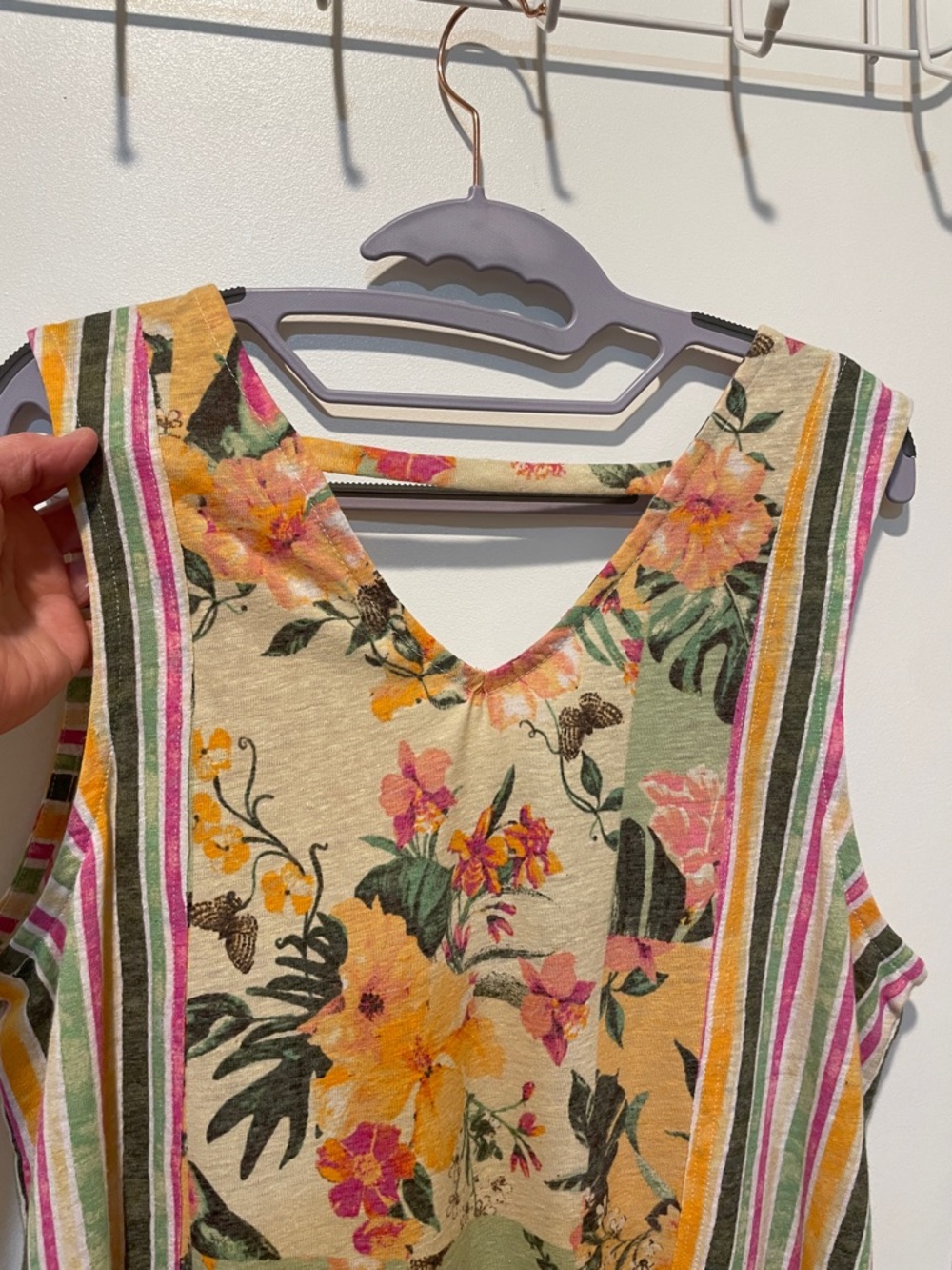 Cato Floral & Stripe V-Neck Tank Top - Pink, Green & Yellow - Picture 5 of 5